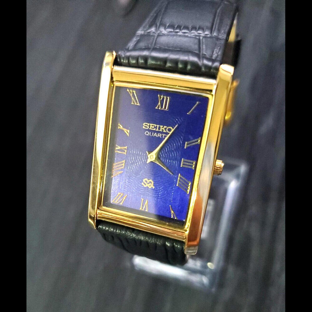 Vintage Mens Tank Slim Seiko Blue Dial Dress Watch New Mvt & Batt ✨ - Picture 7 of 8